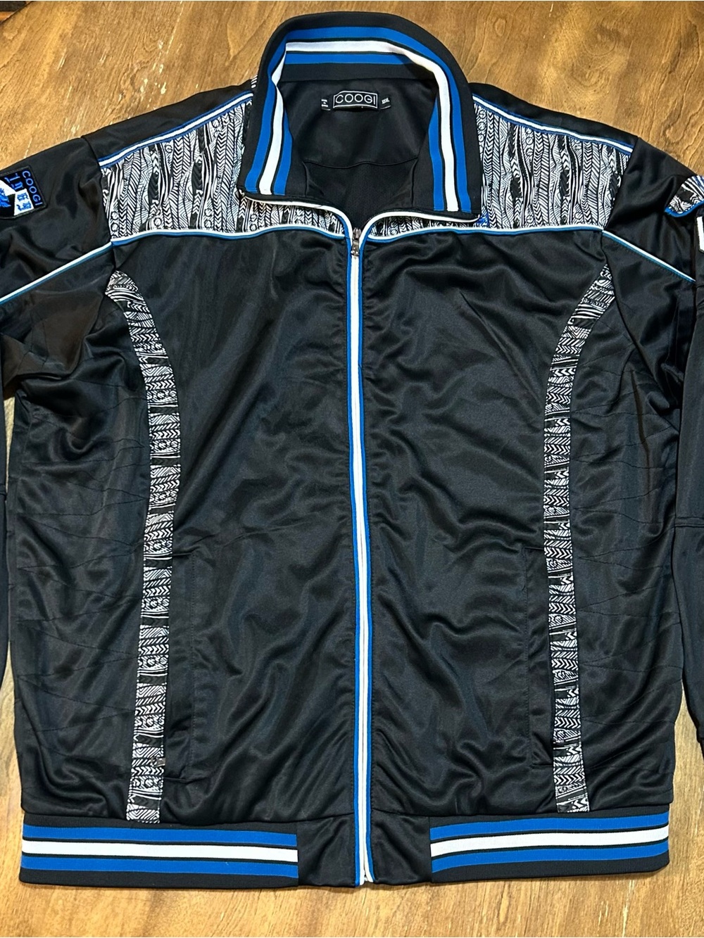Coogi Men’s Black Track Jacket with Blue Trim 3XL vintage cool zip up